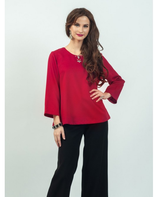 Celline Red Simple Blouse