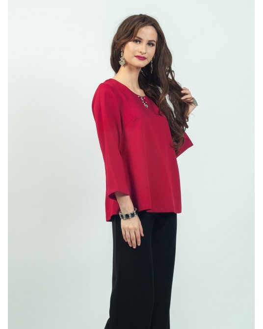 Celline Red Simple Blouse