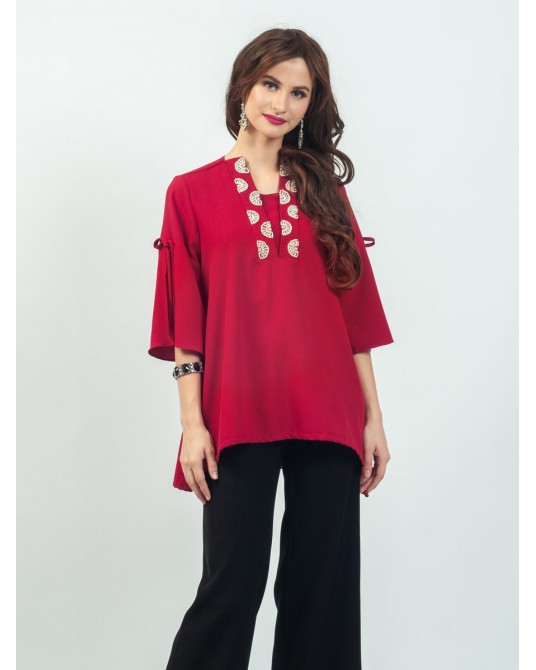 Celline Red Slit Blouse