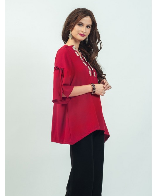 Celline Red Slit Blouse