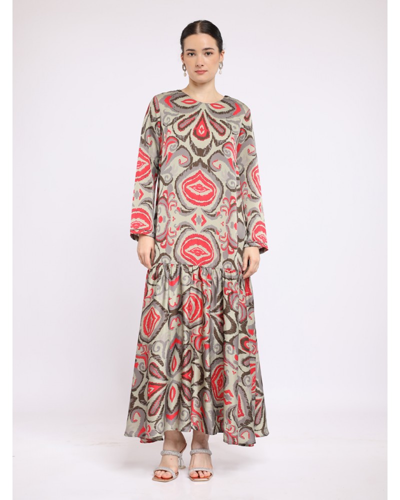 Grey Barong Ikat Maxi Dress