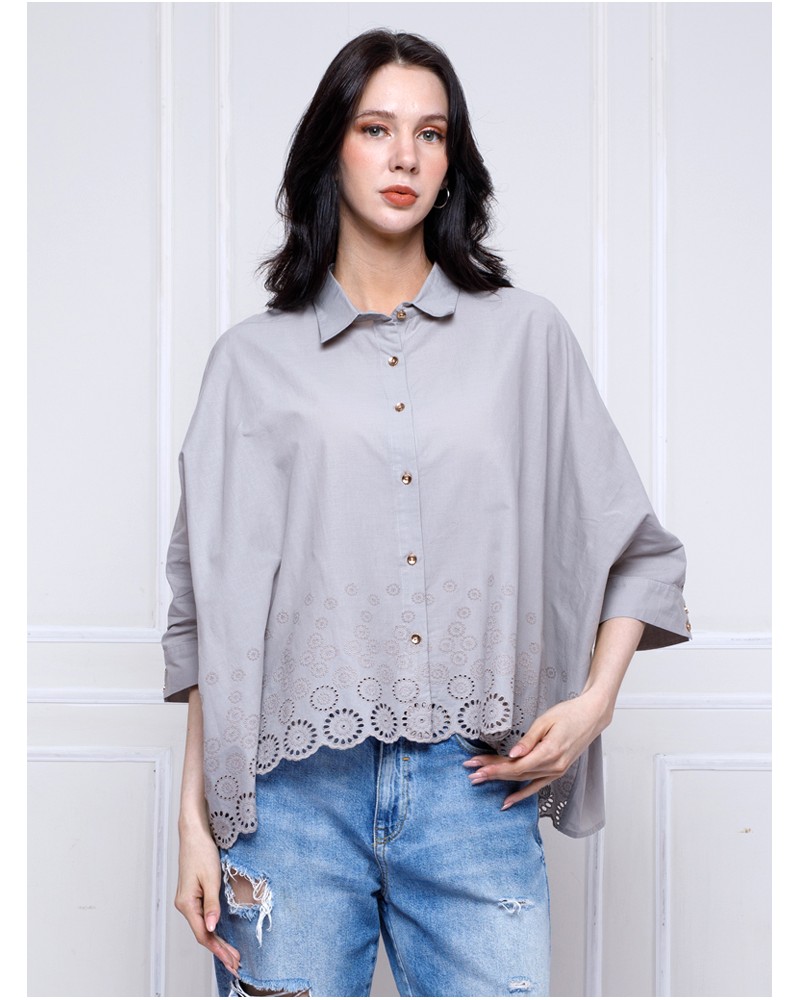 Grey Eyelet Boggy Shirt