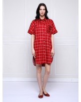 Red Check Cocoon Shirt Dress
