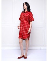 Red Check Cocoon Shirt Dress