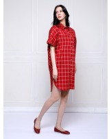 Red Check Cocoon Shirt Dress