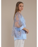 Baby Blue Geometric Sequin Kaftan Blouse