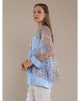 Baby Blue Geometric Sequin Kaftan Blouse