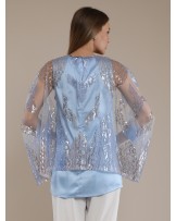 Baby Blue Geometric Sequin Kaftan Blouse