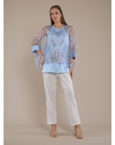 Baby Blue Geometric Sequin Kaftan Blouse