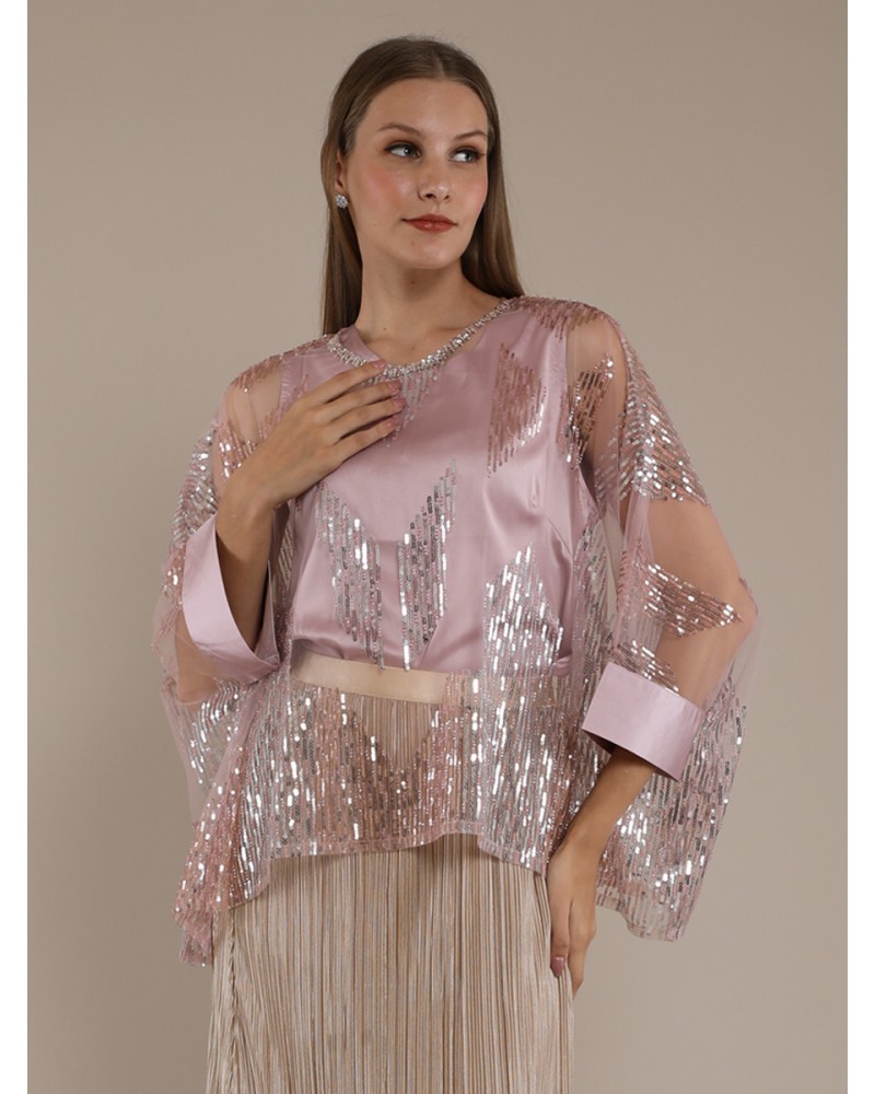 Pink Geometric Sequin Kaftan Blouse