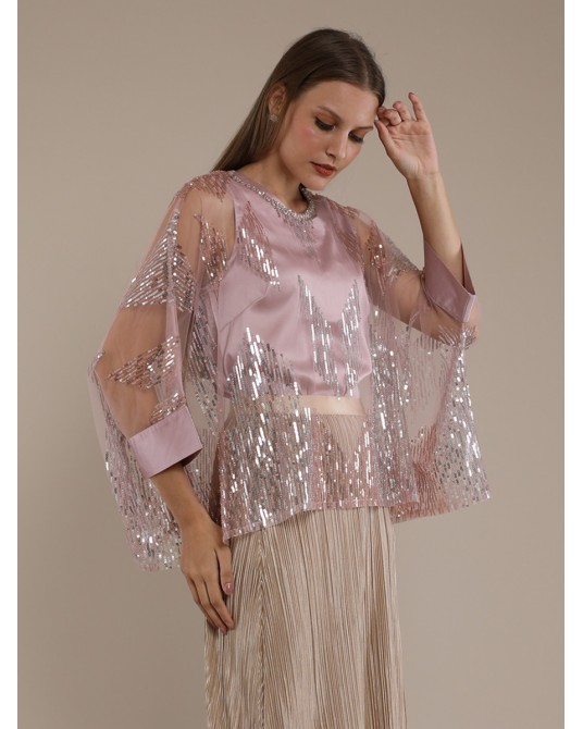 Pink Geometric Sequin Kaftan Blouse