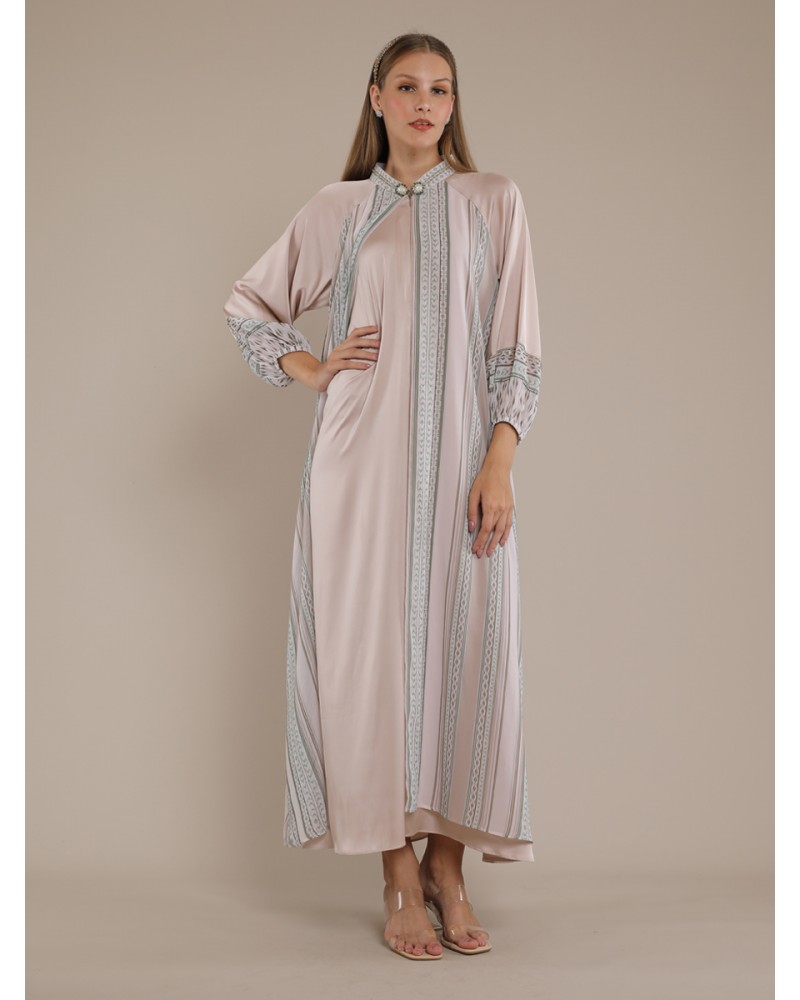 Green Suji Layered Abaya Dress