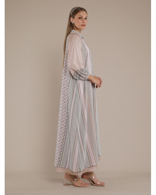 Green Suji Layered Abaya Dress