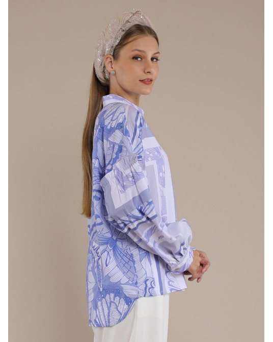 Blue Butterfly Boho Shirt Blouse