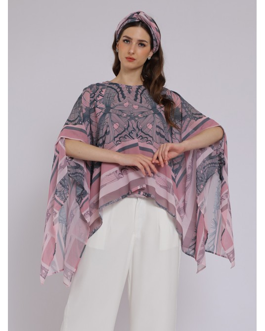 Pink Butterfly Drapery Kaftan Blouse