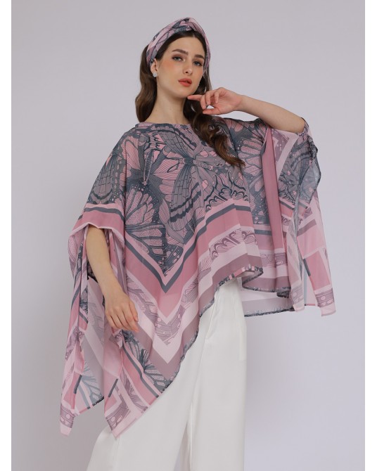 Pink Butterfly Drapery Kaftan Blouse