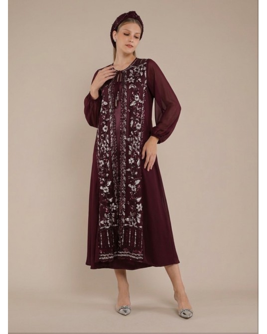 Maroon Iris Abaya Dress