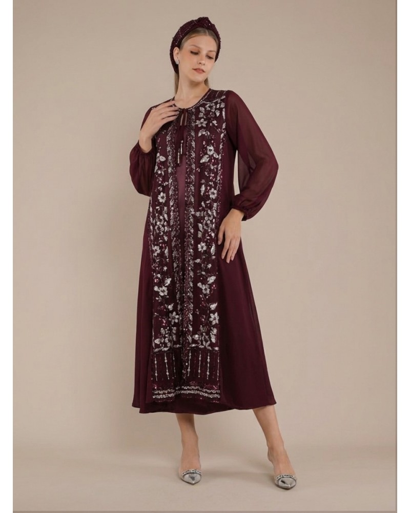 Maroon Iris Abaya Dress