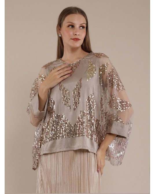 Gold Geometric Sequin Kaftan Blouse