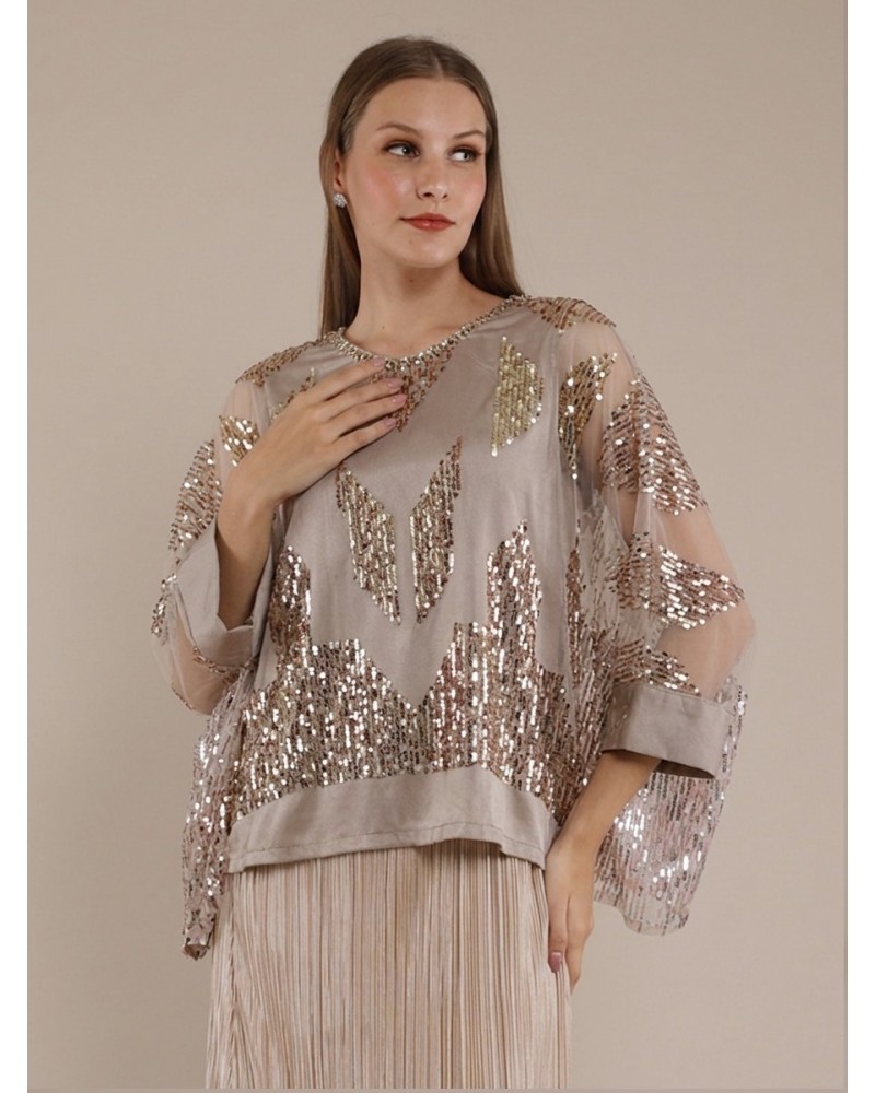 Gold Geometric Sequin Kaftan Blouse