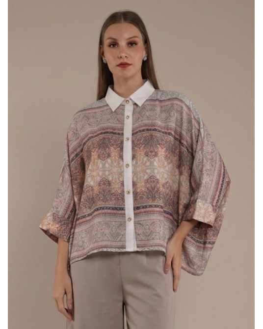 White Paisley Kaftan Shirt Blouse