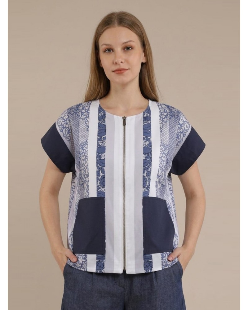 DENIM FLOWER SERENITY ZIP BLOUSE