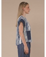 DENIM FLOWER SERENITY ZIP BLOUSE