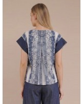 DENIM FLOWER SERENITY ZIP BLOUSE