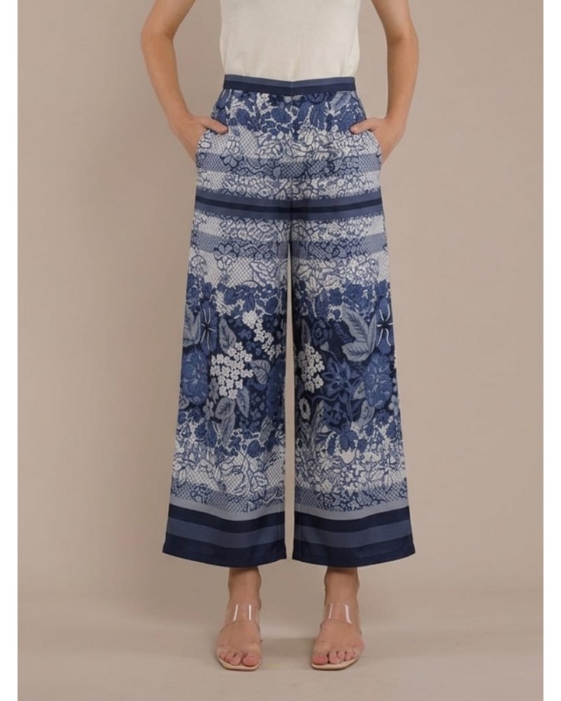 Denim Flower Palazzo Pants