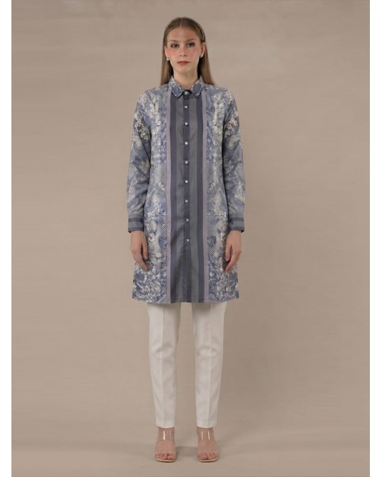 Denim Flower Tunic Shirt