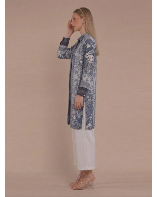Denim Flower Tunic Shirt