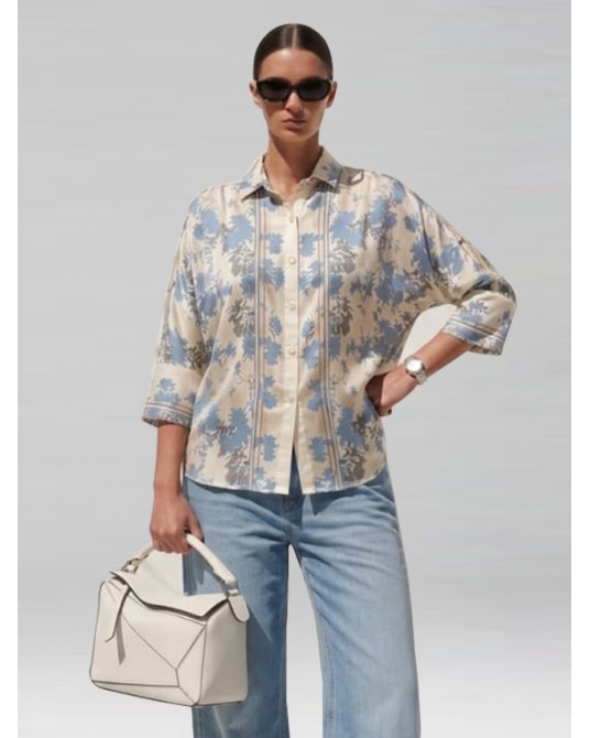 PAPER CUT BLUE FLOWERS BOGGY SHIRT
