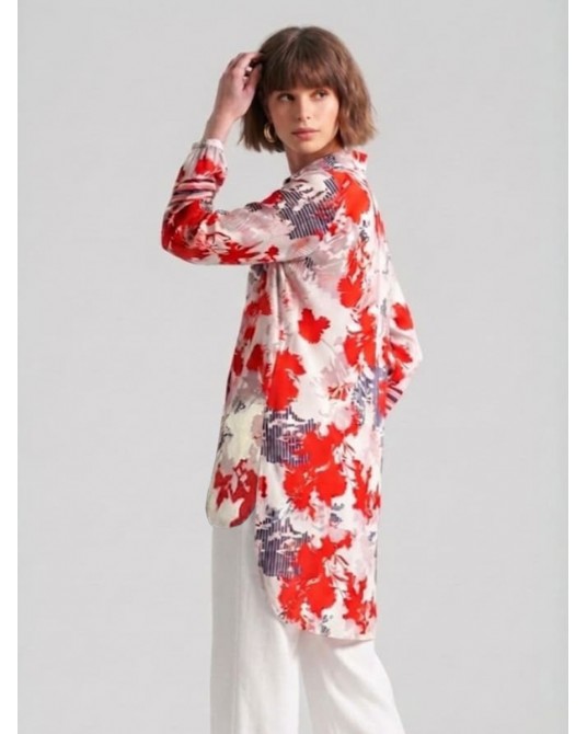 Paper Cut Red Flowers Tunic Shirt