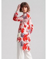 Paper Cut Red Flowers Tunic Shirt