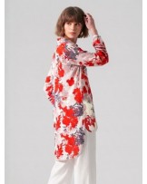 Paper Cut Red Flowers Tunic Shirt