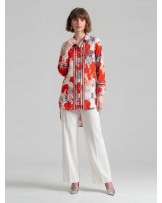 Paper Cut Red Flowers Tunic Shirt