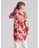 Paper Cut Red Flowers Tunic Shirt